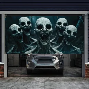 Τρομακτικό πανό πόρτας γκαράζ Halloween με τέρατα για εξωτερική διακόσμηση πάρτι και αυλής