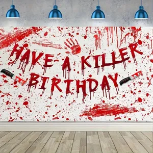 Spooky horror theme bloody birthday party backdrop for Halloween scene decorations