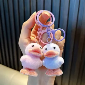 Cute Flocked Little Duck Keychain Cartoon Animal Pendant Acrylic Flocking Doll Bag Charm Gift For Kids Women