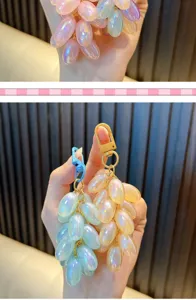 Cute iridescent grape keychain, shiny fruit bag charm pendant for keys and bags.