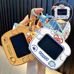 Cute Cartoon Animal Mini LCD Drawing Board Keychain Plastic Portable Erasable Writing Tablet Bag Pendant Keychain Gift For Kids