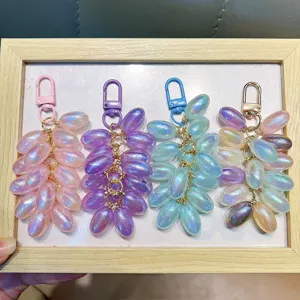 Cute holographic grape keychain bag charm colorful fruit pendant accessory for women girls