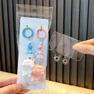Cute resin pig and rabbit phone charms set with transparent lanyard pads for bag or phone