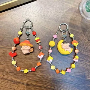Handmade cute pig beaded phone strap and keychain with dopamine style colorful charms