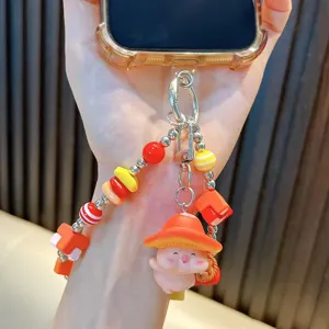 Cute pig phone charm with colorful dopamine beads and mushroom hat accessory