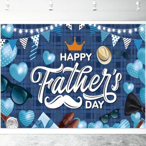 Sfondo Fotografico Happy Father's Day Banner a Quadri Blu per Decorazione Festa Celebrazione Maschile Tessuto Poliestere Puntelli Studio Fotografico