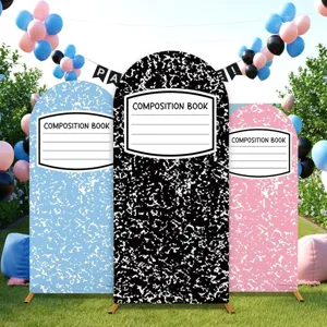 Coperture per Fondale ad Arco Quaderno per Festa Rientro a Scuola Blu Nero Rosa Stampa Marmo Pannello Parete Foto Puntelli