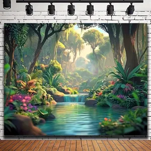 Tropical Rainforest Waterfall Backdrop Jungle Forest Safari Wild Animal Photography Background For Party Banner Wall Hanging Tapestry Home Decor