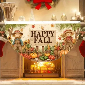 Thanksgiving Pleated Fan Flag Pumpkin Sunflower Turkey Pattern Fall Harvest Outdoor Decoration Polyester Bunting Banner For Porch Fence Party Decor