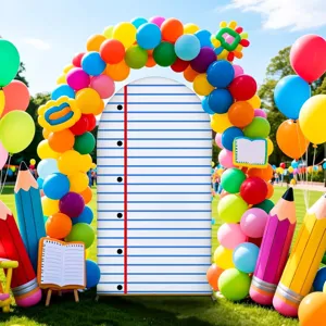 Back To School Arch Backdrop Cartoon Notebook Blackboard Pattern Polyester Photography Background For Party Classroom Decor