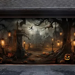 Spukhaus Halloween Garagentor-Abdeckung Banner für die Dekoration im Freien.