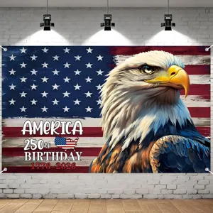 America 250th Birthday Backdrop 1776-2026 July 4th Independence Day Party Decoration Polyester Eagle Flag Banner