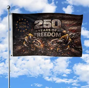 1776-2026 Patriotic Eagle Flag 250 Years of Freedom banner on flagpole under blue sky