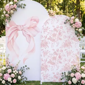 Arch-Hintergrundabdeckungen mit rosa Schleife und Blumenmuster für Hochzeitsdeko