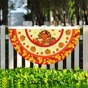 Thanksgiving fan flag decoration with turkey and pumpkin design for garden fence