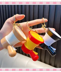 Mini megaphone keychain pendant, cute creative recording toy detail, colorful accessory.