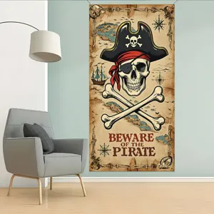Vintage-Piraten-Schatzkarte-Türabdeckung mit Totenkopf für Halloween-Party-Deko
