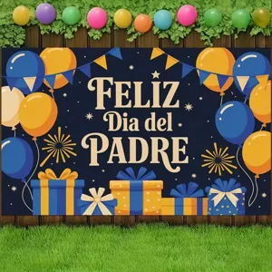 Striscione di sfondo Feliz Dia del Padre per decorazione festa con palloncini e regali