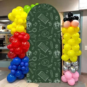 Green arch backdrop cover with school blackboard print for back-to-school party decoration