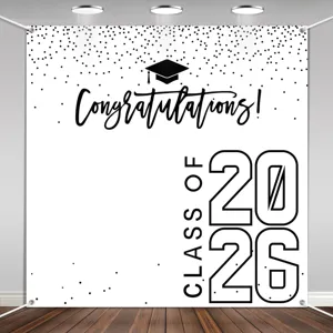 2026 Afstudeerfeest foto achtergrond banner met felicitatie tekst en confetti
