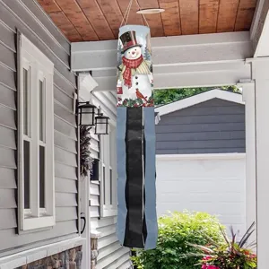 Large Christmas snowman windsock flag hanging as festive outdoor porch and garden decoration