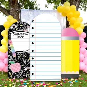 Arched backdrop covers set with back to school pencil and notebook designs for parties
