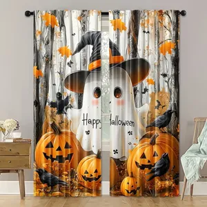 Halloween curtains with cute ghost and pumpkin prints for festive decor