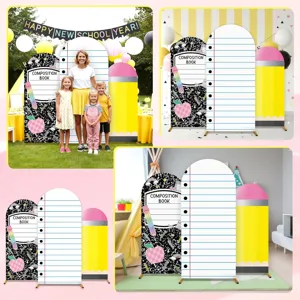 Back to school themed arched backdrop covers with pencil and notebook designs for party
