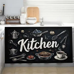 Cortina decorativa de tela negra con tema de cocina para armarios de fregadero y baño