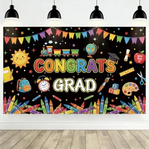 Kleurrijke afstudeerfeest achtergrond met schoolthema voor klaslokaal decoratie