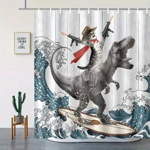 Lustiger Dinosaurier Katze Duschvorhang Polyester wasserdicht Bad Vorhang Heimdekoration