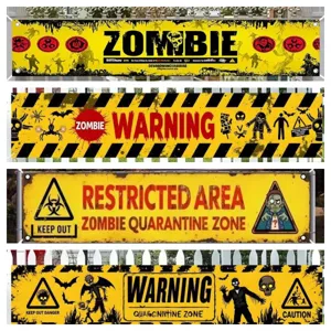 Halloween Zombie Warnbanner Outdoor Hof Zaun Dekoration Warnung Sperrzone Quarantäne Zone Schild Pongee Polyester Party Zubehör