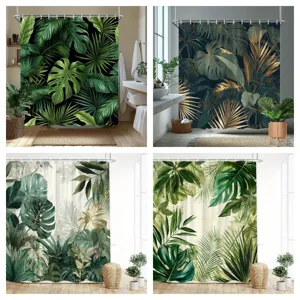 Nordischer Stil Monstera Blatt Duschvorhang Polyester Wasserdicht Badezimmer Dekor Tropische Pflanzen Muster Digital Bedruckt Vorhang