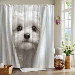 Grappige Puppy Hond Patroon Douchegordijn Waterdicht Polyester Badkamer Decor Met Haken Duurzaam Wasbaar Bad Accessoires