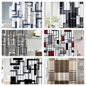 Moderner Geometrischer Abstrakter Duschvorhang Wasserdichter Polyester Stoff Badezimmer Trennvorhang Mit 12 Haken Deko