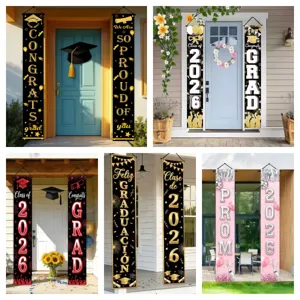 Graduation Porch Banner Set Congrats Grad Class of 2026 Couplet Polyester Outdoor Hanging Flag Party Decoration Supply