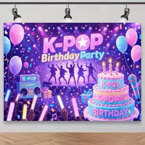 Banner de fondo para fiesta de cumpleaños temática K-POP para fotomatón y decoración de pared
