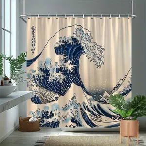 Japanische Welle Duschvorhang aus Polyester für die Abtrennung im Badezimmer geeignet