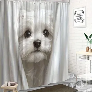 Waterdicht douchegordijn met witte Maltezer hond print voor moderne badkamerdecor