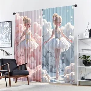 Traumhafte Vorhänge mit Ballett-Prinzessin und Wolken-Print für das Mädchenzimmer.