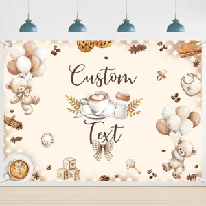Φόντο φωτογραφίας baby shower με θέμα vintage αρκουδάκι καφέ για διακόσμηση