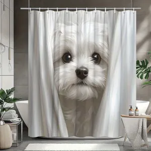 Leuk cartoon witte hond douchegordijn voor de badkamer droog en natte scheiding