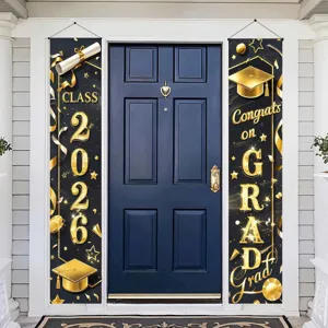 Class of 2026 graduation porch banners featuring elegant black and gold couplet designs