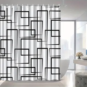 Moderner geometrischer abstrakter Duschvorhang mit schwarz-weißem Karomuster
