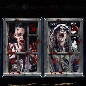 Halloween Horror Fensterfahne Blutige Zombie Clown Skelett Polyester Hintergrund Für Spukhaus Party Innen Außen Dekoration
