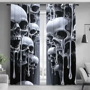 Spooky Halloween curtains featuring 3D gothic skull dripping liquid pattern home decor