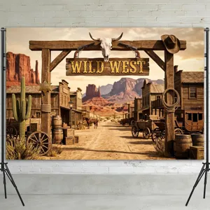 Vintage Wild West woestijnstad fotografie achtergrond voor cowboy thema feestjes
