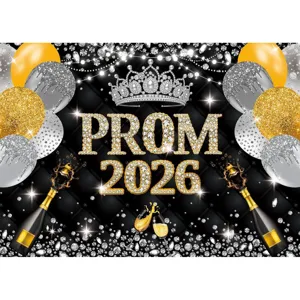 Φόντο Φωτογραφίας PROM 2026 Πολυεστέρας Μαύρο Χρυσό Διαμάντι Διακόσμηση Πάρτι Αποφοίτησης Πανό Τάξη του 2026 Εορταστικό Πανί Φόντου