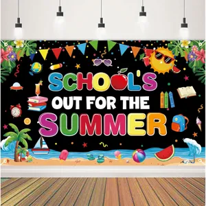 Last Day Of School Summer Beach Party Backdrop School Out For Summer Graduation Party Decor Background Cloth Photography Banner