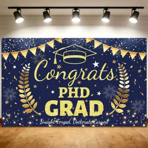 Gold glitter PhD graduation backdrop for party decoration and photo booth background